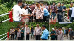 Kapolres Simalungun AKBP Marganda Aritonang meresmikan Jembatan Merah Putih Presisi di Nagori Tangga Batu, Kecamatan Hatonduhan, Kabupaten Simalungun.