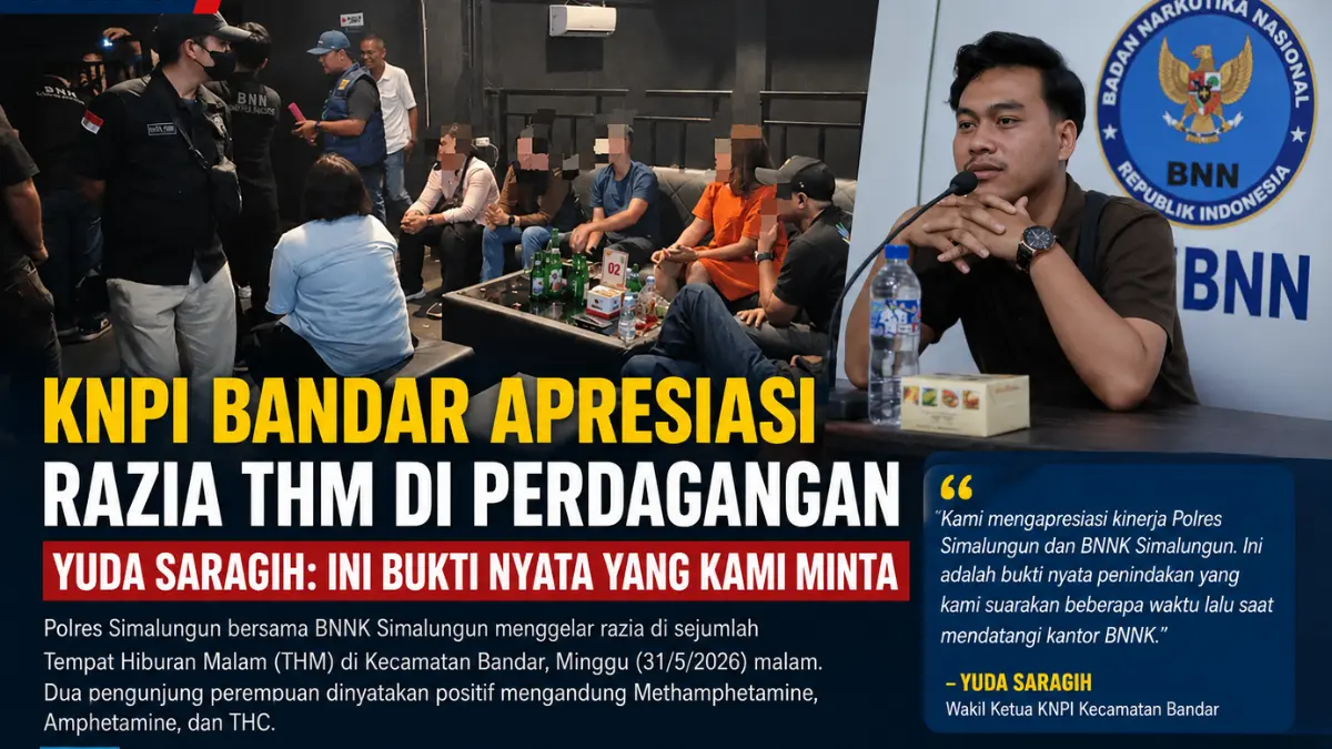 Yuda Saragih mengapresiasi razia THM di Perdagangan yang dilakukan Polres Simalungun bersama BNNK Simalungun setelah dua pengunjung dinyatakan positif narkotika berdasarkan hasil tes urin